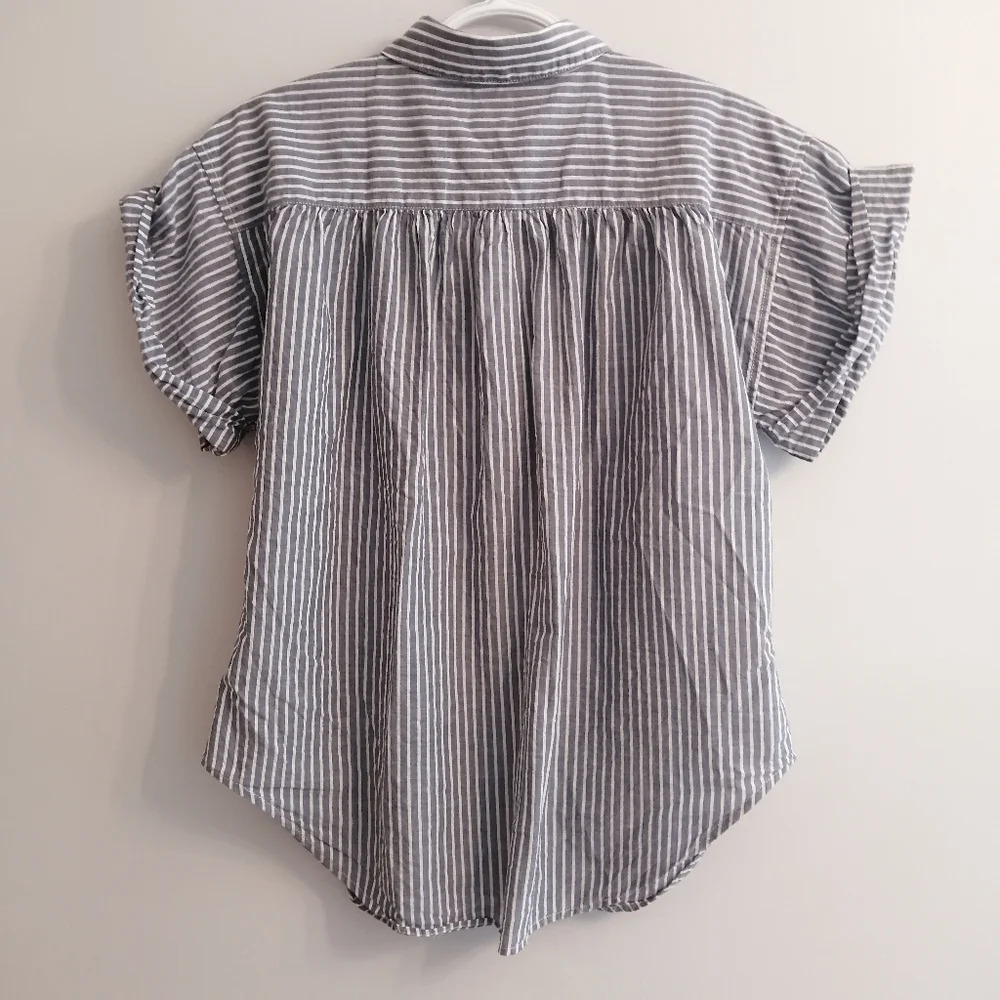 Joie Naro Striped Short Sleeve Button Up Cotton Coastal Nautical Oversize Small - Picture 4 of 16